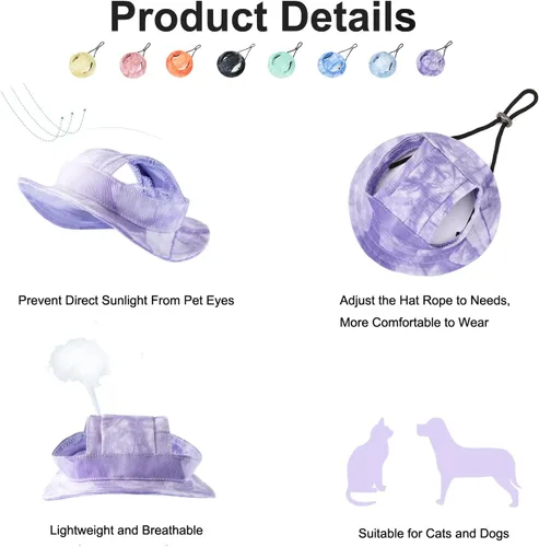 Vista 3 de HDKUW Sombreros de cubo para perro, gorra redonda para perro con orificio para las orejas, ajustable para viajes al aire libre, protección solar