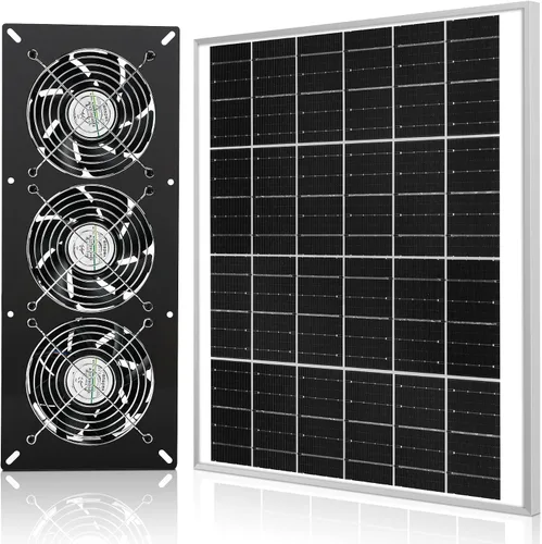 Vista 11 de Kit de 2 ventiladores solares con batería de 66.6 Wh, panel solar de 50 W, ventiladores recargables resistentes a la intemperie para gallinero