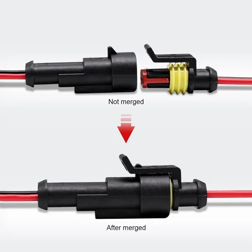 Vista 2 de Conector de 2 pines (kit de 6), conectores eléctricos automotrices de 18 AWG, conectores de cable impermeables, conectores eléctricos de 2 pines
