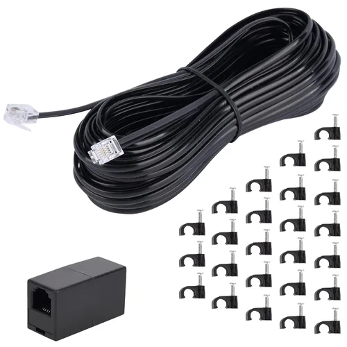 Vista 14 de Cable de extensión de teléfono, cable de línea de teléfono (15 pies - Negro) con conector RJ11 estándar