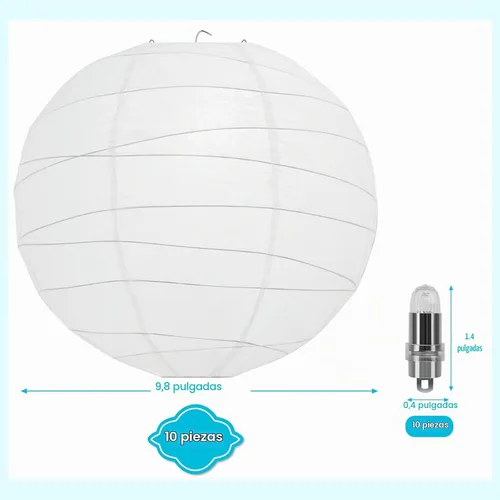 Vista 2 de LIHAO Linternas de papel blanco de 10 pulgadas con luces, paquete de 10