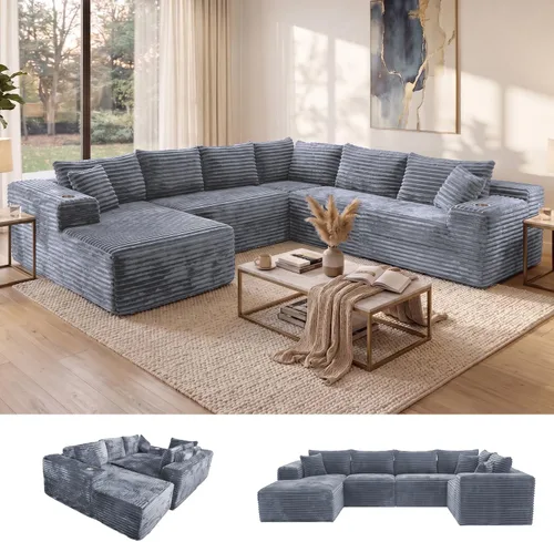 Vista 23 de Sofás seccionales de nube de gran tamaño para sala de estar, sofá modular de 7 plazas en forma de U de 122 pulgadas con diván, asiento profundo