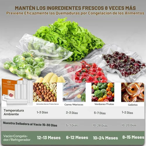 Vista 6 de Rollos de bolsas selladoras al vacío multicapa de precisión, 8 x 16.4 pies (3 rollos) y 11 x 16.4 pies (3 rollos), grado comercial sin BPA
