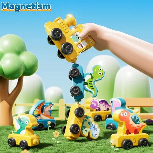 Vista 2 de JUKUDAHU Juguetes Magnéticos, juego de tren de dinosaurio para niños pequeños de 1, 2, 3, 4 años, juguetes de dinosaurio para niños, juguete