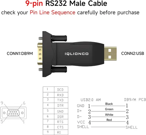 Vista 3 de Adaptador serie RS232 macho USB 2.0 a DB9 negro con chip FTDI FT232RL - Conectores chapados en oro - Compatible con Windows 11/10, Mac, Linux