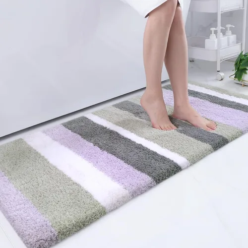 Vista 14 de Buganda - Alfombras de baño de microfibra con rayas, extra gruesas, suaves y peludas, absorbentes, lavables a máquina, para baño, bañera y ducha