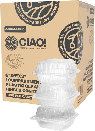 Vista 15 de CIAO! Contenedor negro con bisagras MFPP de 6"x6"x3" con tapa, 1 compartimento (caja de 300)