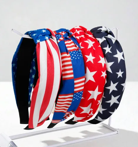 Vista 2 de Huachi Bandas para la cabeza con bandera americana para mujeres, anudadas, accesorios de diadema del 4 de julio para mujeres, banda patriótica