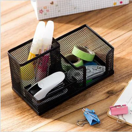 Vista 3 de ultnice Malla Organizador de computadora Caddy metal lápiz Holder 3-compartments (Negro)