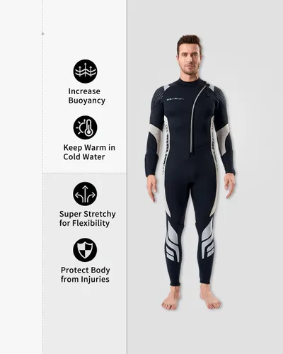 Vista 2 de Seaskin Trajes de neopreno para hombres y mujeres de 3 mm con cremallera frontal, traje de neopreno completo