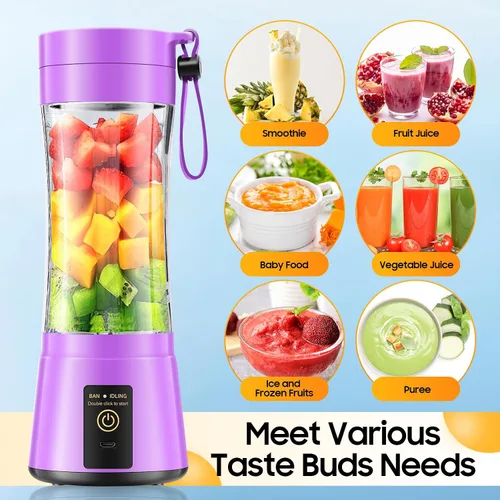 Vista 2 de Licuadora portátil inalámbrica de tamaño personal, licuadora de 12 onzas para batidos y batidos con taza de jugo de viaje sin BPA, 6 cuchillas