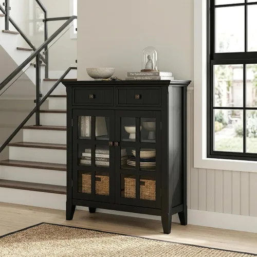 Vista 2 de SIMPLIHOME Acadian - Armario de madera maciza de 36" de ancho, color negro