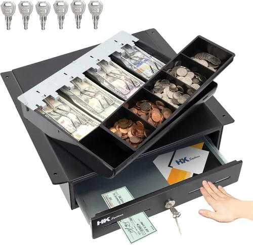 Vista 2 de HK SYSTEMS Cajón manual resistente de 13 pulgadas con 4 billes/5 monedas, hasta extraíble, dos ranuras mediales, color negro