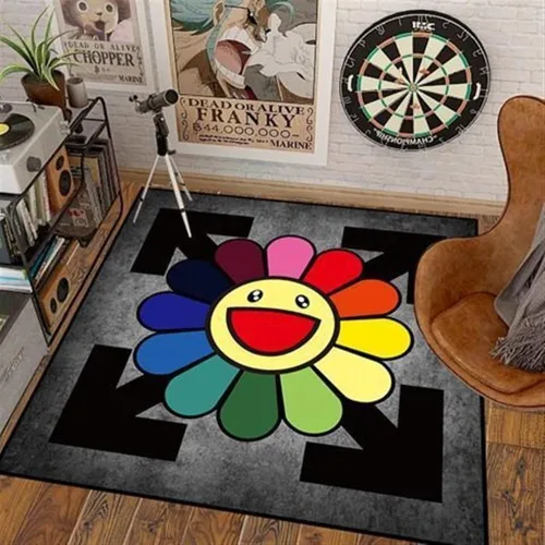 Vista 22 de 100x100cm (40x40 pulgadas) Alfombra de Takashi Murakami con diseño de flores, material suave y duradero para decoración del hogar y uso en la 02