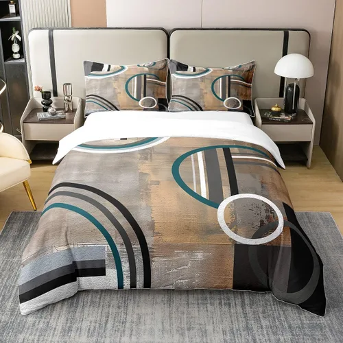 Vista 45 de Erosebridal Juego de ropa de cama de 100 % algodón a cuadros para niños y niñas, funda de edredón a cuadros, funda de edredón moderna geométrica