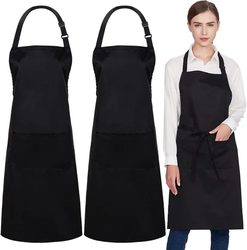 Vista 28 de Jubatus Paquete de 2 delantales 100% algodón con 2 bolsillos para cocinar, cocinero, delantal ajustable para mujeres y hombres, color beige