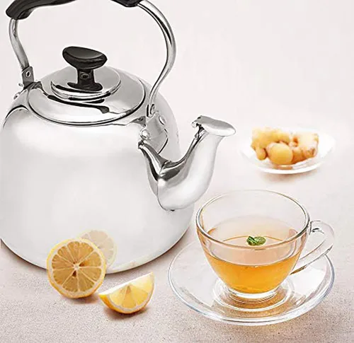 Vista 7 de Hervidor de té silbante de acero inoxidable para estufa, tetera de 2 cuartos de galón de ebullición rápida con mango plegable de tacto frío
