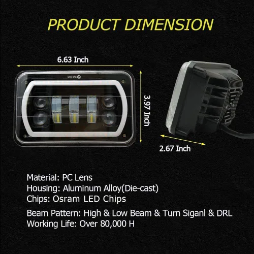Vista 4 de 4 piezas de faros delanteros LED de 4x6 con anillo de halo blanco y amarillo, haz sellado alto y bajo, H4651 H6545 H4668 H4656, reemplazo de faros