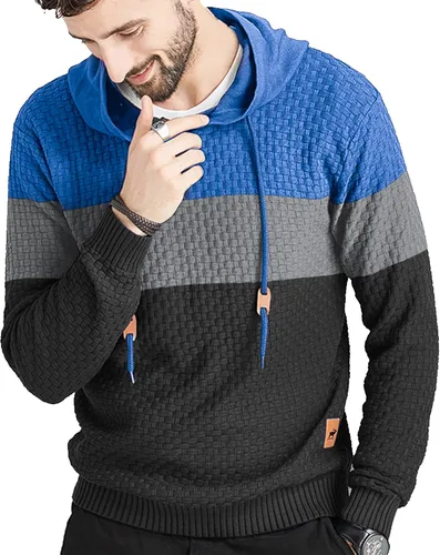 Vista 3 de Zaitun - Sudadera de punto con capucha para hombre, de manga larga, color liso, suéter con capucha