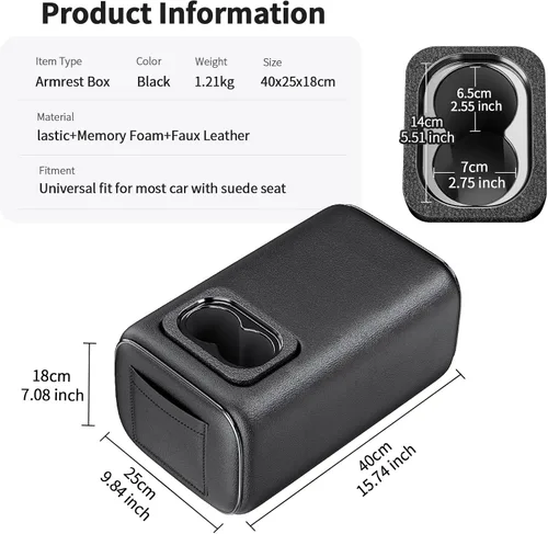 Vista 5 de Reposabrazos universal para automóvil de dos filas con caja de consola y portavasos para asiento trasero, reposabrazos de segunda fila