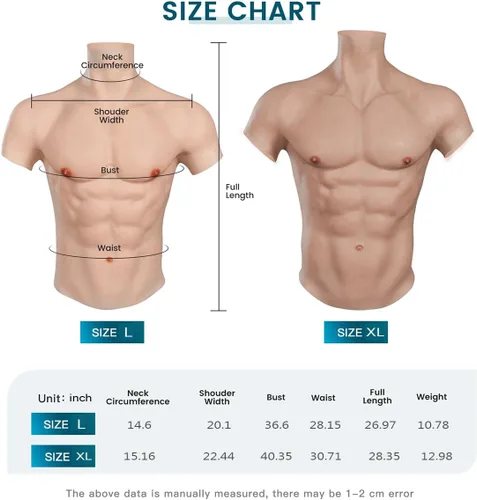 Vista 6 de KUMIHO Traje muscular de silicona realista, placa de pecho masculina de cuello alto, pecho falso de alta calidad para cosplay, Halloween, transgénero