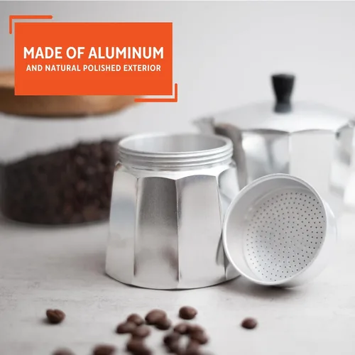 Vista 4 de IMUSA USA B120-43V, Cafetera de expreso de aluminio para estufa de 6 tazas, plateada