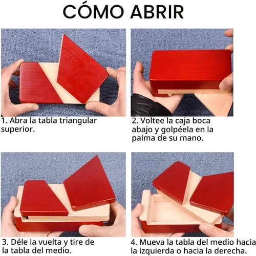 Vista 7 de DC-BEAUTIFUL Impossible Puzzle Master Secret - Caja mágica roja de madera con cajón secreto - Misterioso rompecabezas de regalo