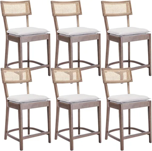Vista 12 de Juego de 2 taburetes de bar de ratán de 26 pulgadas de madera Beige
