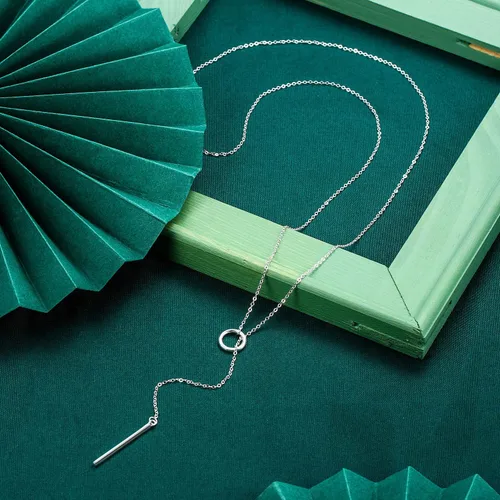 Vista 6 de Cosol Silver Collar largo Lariat, colgante de plata de ley 925, collar de barra vertical circular, collar en Y ajustable