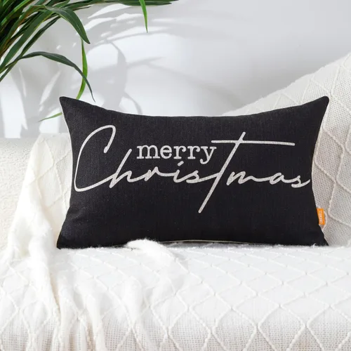 Vista 2 de Funda de almohada decorativa de Navidad de 12 x 20 pulgadas, funda de almohada lumbar de poliéster de Navidad, funda de cojín de granja para sofá