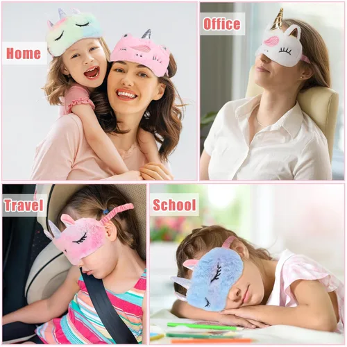 Vista 7 de Hanaive 24 piezas de suministros para fiestas de pijamadas, incluyen 12 máscaras de ojos de unicornio y 12 diademas para el pelo con pajarita