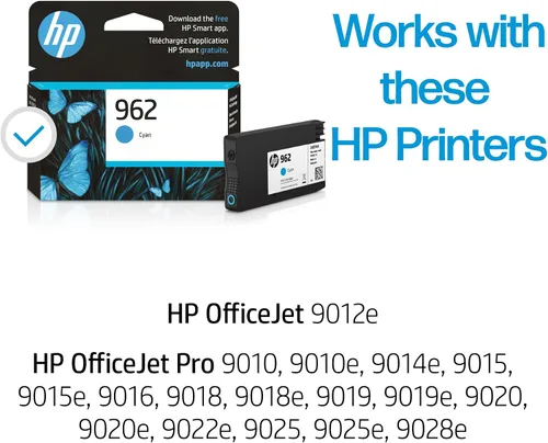 Vista 2 de HP Cartucho de tinta cian 962 Funciona con OfficeJet 9010, Pro 9010, 9020 Elegible para tinta instantánea 3HZ96AN