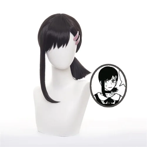 Vista 2 de Mystylecos Anime Higashiyama Kobeni Cosplay peluca larga negra con cola de caballo fiesta de Halloween, juego de rol, peluca sintética