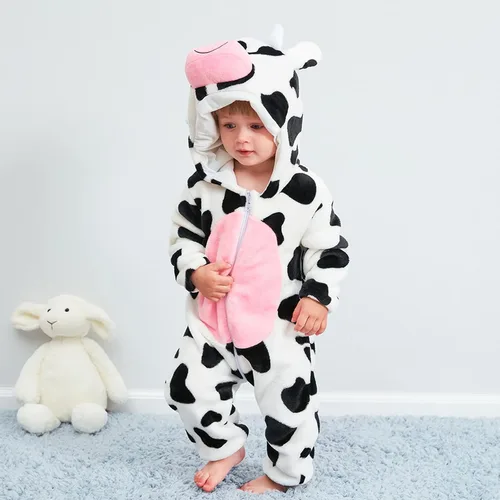 Vista 13 de Mameluco unisex de franela para bebé, disfraz de animal con capucha de dibujos animados
