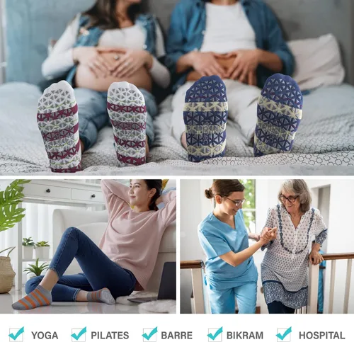 Vista 6 de Calcetines de yoga antideslizantes con agarres para pilates, ballet, barras, descalzos, calcetines antideslizantes para hospitales para mujeres