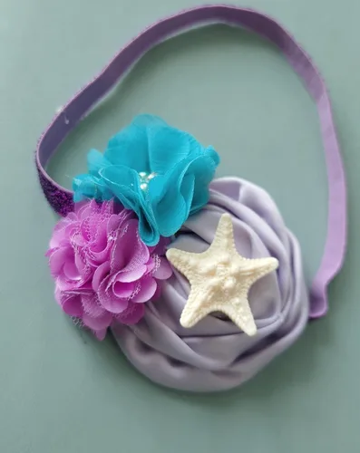 Vista 3 de Diadema de flores de princesa de estrellas de mar diadema de sirena para bebés y niñas tocado de flores