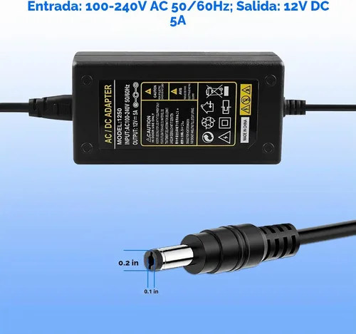 Vista 3 de Adaptador de corriente de cámara de seguridad 12V 5A 100V-240V AC a 12V DC LED Transformadores de potencia Cable divisor de potencia de 8 vías