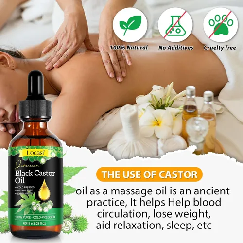 Vista 7 de Aceite de ricino negro jamaicano, 100% puro y orgánico, prensado en frío en botellas de vidrio para el crecimiento del cabello, nutrición de cejas e