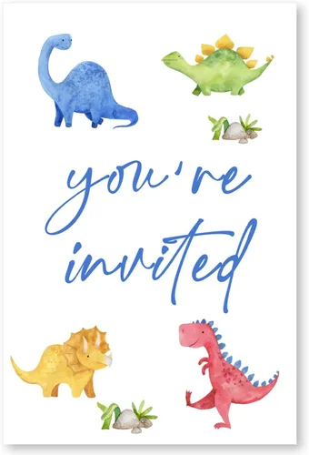 Vista 2 de Soiceu Juego de 20 invitaciones para fiesta de tercer cumpleaños con sobres de dinosaurio 3-Rex de acuarelas