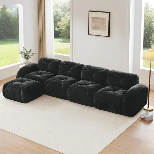 Vista 48 de Sofás modulares modulares de 110.6 pulgadas para sala de estar, sofá moderno de terciopelo sin hueso, no requiere montaje, cómodo sofá sin hueso