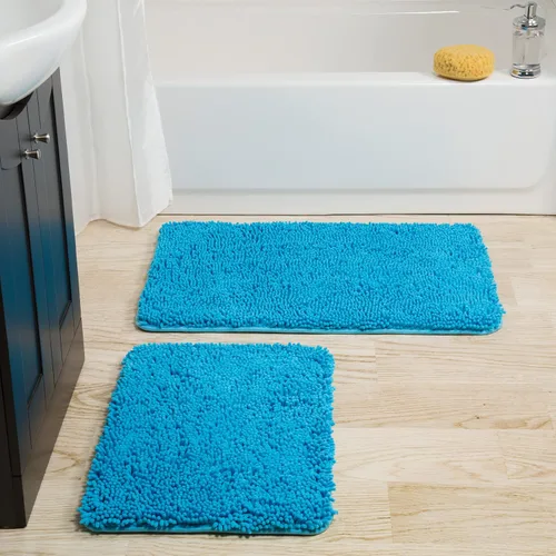 Vista 3 de Bedford Home - Juego de tapete de baño afelpado con espuma viscoelástica, 2 unidades, color azul.