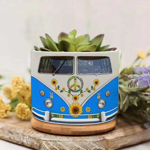 Vista 11 de Juego de mini macetas con estampado de lente de cámara, decoración del hogar, macetas de cerámica para suculentas con bandeja de bambú, regalos