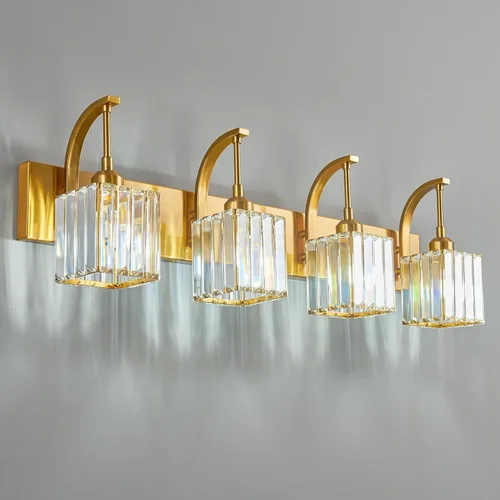Vista 23 de Luces de tocador de cristal de 3 luces negras para tocador de baño, modernas lámparas de baño de cristal sobre espejo de 23.62 pulgadas de largo