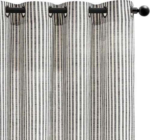 Vista 33 de Cortinas de cocina estilo granja a rayas Vangao de 24 pulgadas de largo, cortinas de lino para café, cortinas de nivel con rayas, cortinas Boxter