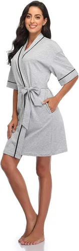 Vista 66 de COLORFULLEAF Bata de baño de manga corta para mujer, 100% algodón, longitud hasta la rodilla, con bolsillos