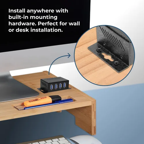 Vista 4 de Coolgear Concentrador USB 3.2 Gen 1 – Hub USB de 4 puertos con transferencia de datos de 5 Gbps, carcasa de metal montable, adaptador de corriente