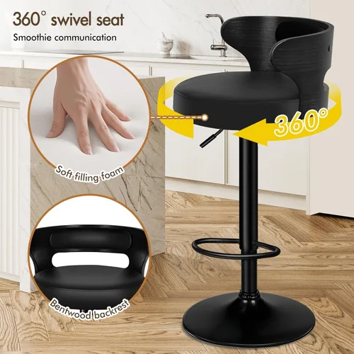 Vista 4 de ALFORDSON Juego de 2 taburetes de bar, taburetes de bar giratorios de altura ajustable para encimera de cocina, modernas sillas de bar tapizadas
