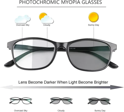 Vista 3 de Gafas Fotocrómicas de Transición para Hombres Mujeres Miopía Short Sighted Eyewear Anit UV400 Gafas de sol