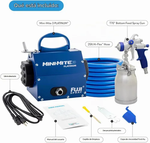Vista 2 de Sistema de aspersión Mini-Mite 3 Platinum T70 HVLP, por Fuji 2903-T70 Bottom-feed applicator, 6.5 PSI, adjustable fan pattern, handles waterborne