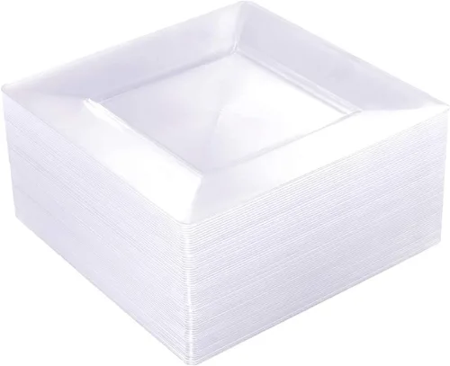 Vista 2 de WDF 60 platos de plástico transparente, platos desechables cuadrados de 9.5 pulgadas, 60 platos de plástico transparente, platos desechables